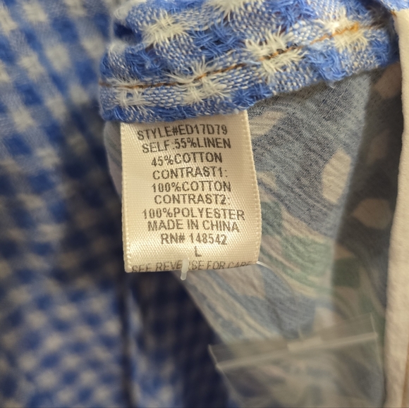 NWT Aratta Silent Journey Isola Bella Linen Cotton Gingham Tunic Duster Blue LRG - Picture 8 of 8